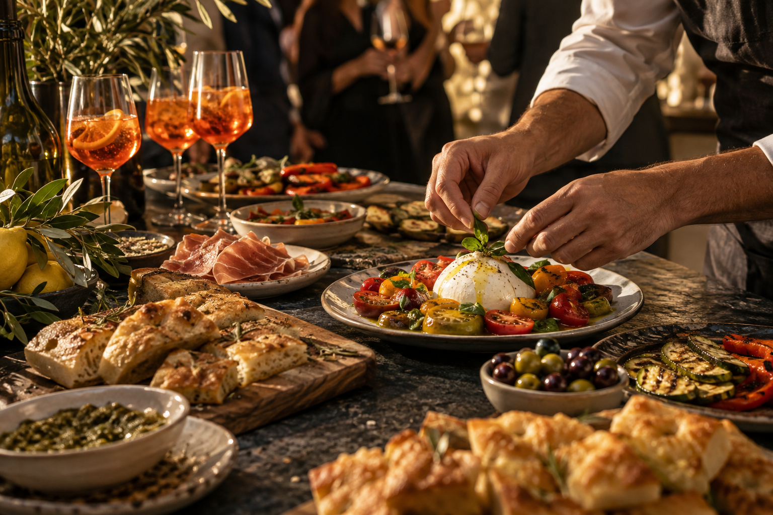 Il buffet del Muretto preparato per un aperitivo aziendale